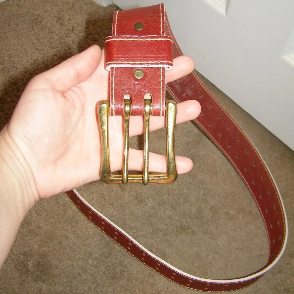 Men's Vintage Belt size 36 Brass Buckle Double Hole 